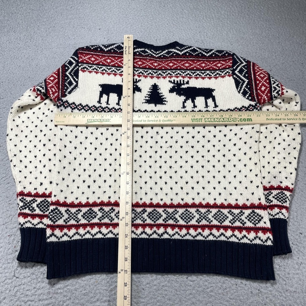 Polo Ralph Lauren Sweater Mens Medium White Moose Fair Isle Crewneck Pullover - Picture 12 of 16